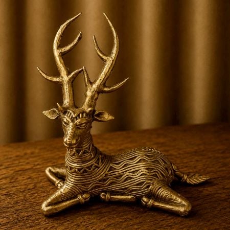 Handcrafted Brass Dhokra Sitting Deer Figurine